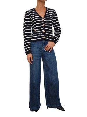 Cardigan Camlost in misto lana blu a righe bianche in DONNA