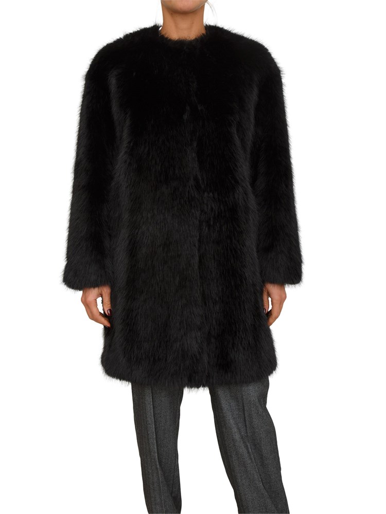 Pelliccia midi Eros Max Mara in tessuto effetto faux fur nera