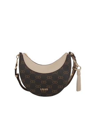 Borsa hobo Liu Jo in ecopelle marrone e beige con logo all over in DONNA