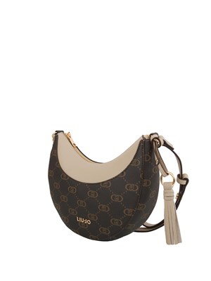 Borsa hobo Liu Jo in ecopelle marrone e beige con logo all over in DONNA