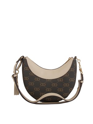 Borsa hobo Liu Jo in ecopelle marrone e beige con logo all over in DONNA