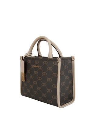 Borsa Liu Jo Righi in ecopelle marrone con logo all over in DONNA