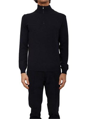 Maglia collo alto Corneliani con mezza zip in lana e cashmere blu in UOMO