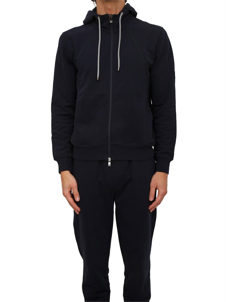 Felpa Corneliani in misto cotone blu con zip e cappuccio
