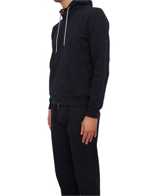 Felpa Corneliani in misto cotone blu con zip e cappuccio in UOMO