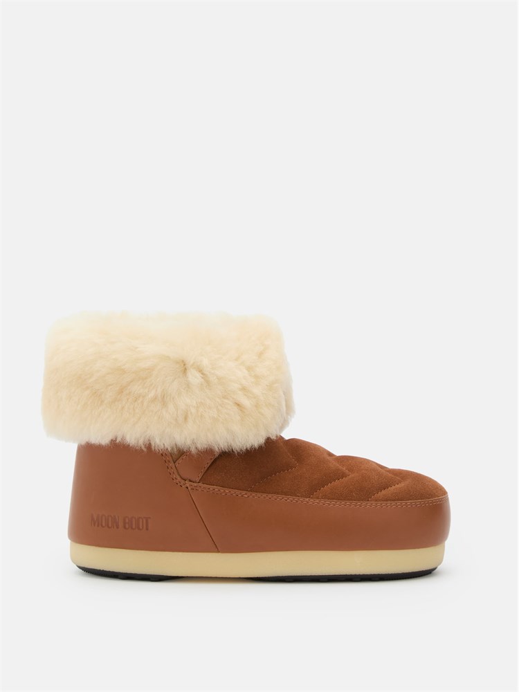 Stivali EVX Igloo Moon Boot in pelle scamosciata marrone e shearling