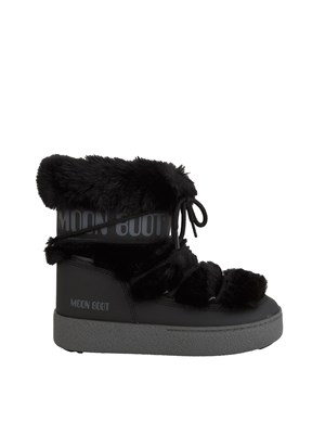 Stivale Ltrack Low Faux-Fur Moon Boot in pelle ed ecopelliccia neri in DONNA