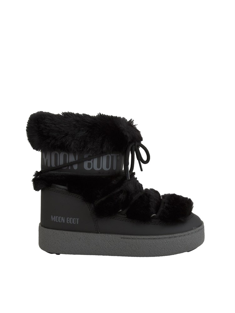 Stivale Ltrack Low Faux-Fur Moon Boot in pelle ed ecopelliccia neri