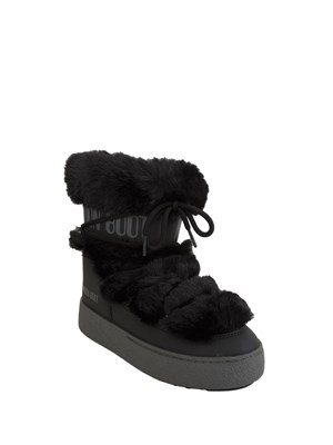 Stivale Ltrack Low Faux-Fur Moon Boot in pelle ed ecopelliccia neri in DONNA