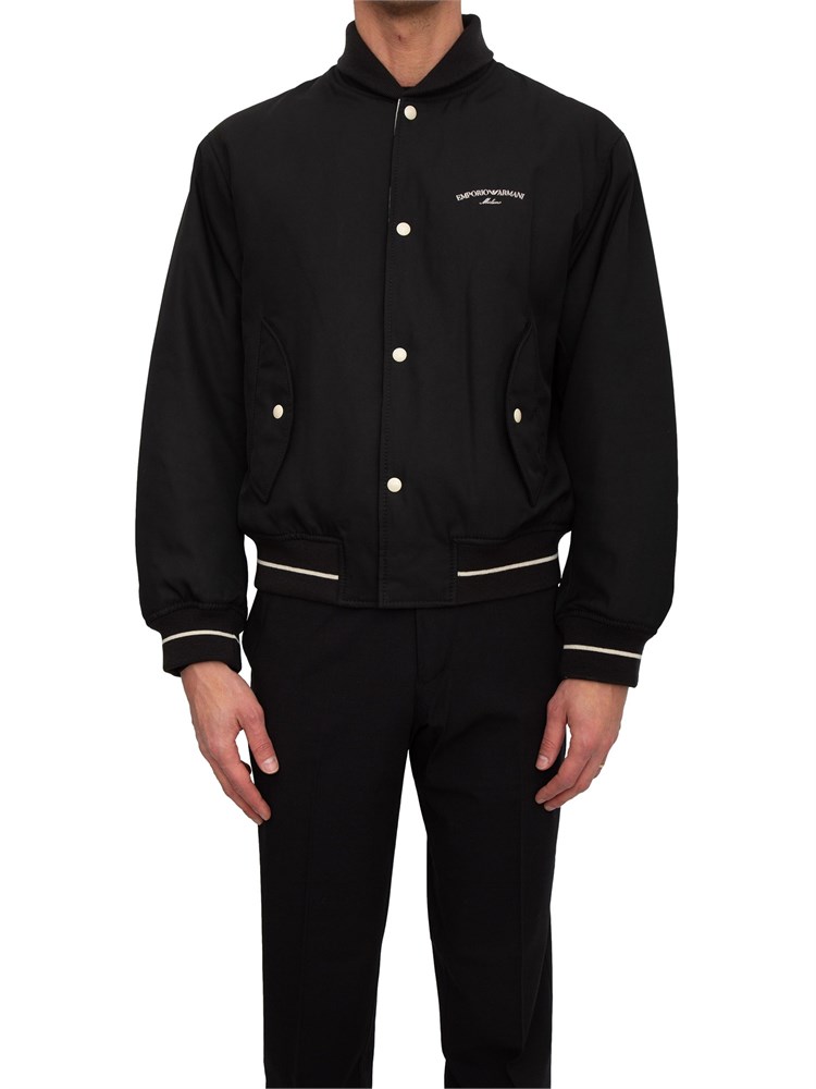 Giubbino bomber Emporio Armani nero leggermente lucido con logo