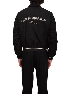 Giubbino bomber Emporio Armani nero leggermente lucido con logo in UOMO