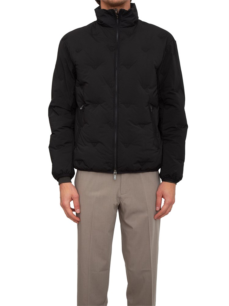 Giubbino Emporio Armani in nylon nero con intarsio micro aquile
