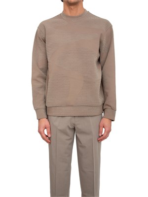 Felpa girocollo uomo Emporio Armani in misto cotone beige e logo jacquard in UOMO
