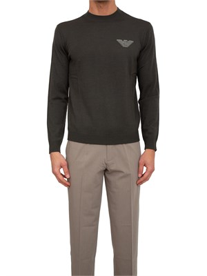 Maglia girocollo Emporio Armani in pura lana vergine verde in UOMO