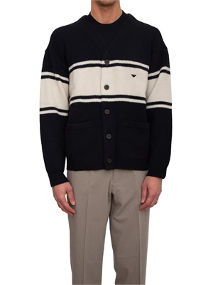 Cardigan scollo a V Emporio Armani in pura lana vergine blu in UOMO