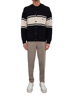 Cardigan scollo a V Emporio Armani in pura lana vergine blu in UOMO