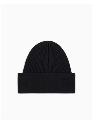 Berretto Emporio Armani in maglia di lana nera in UOMO