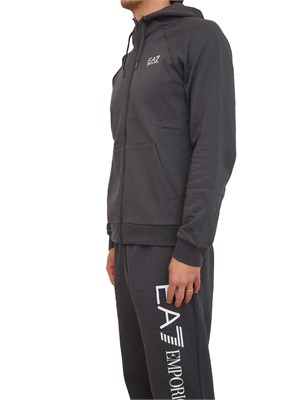 Felpa uomo EA7 Emporio Armani in cotone grigio e logo su manica in UOMO