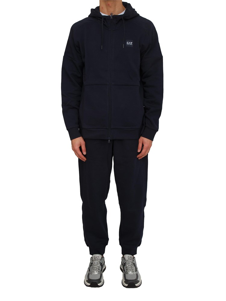 Tuta uomo EA7 Emporio Armani (felpa+pantalone) in cotone blu con logo