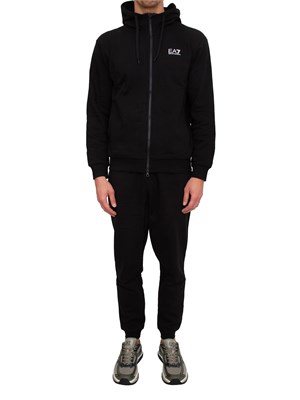 Tuta sportiva nera EA7 con cappuccio Core Identity in misto cotone in UOMO