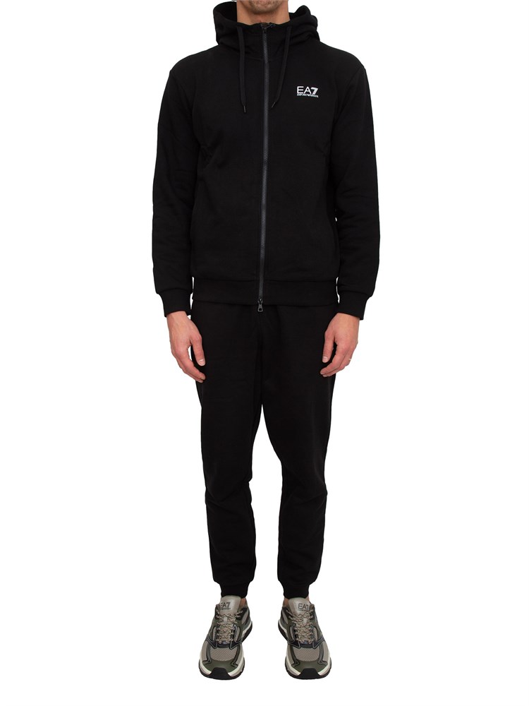 Tuta sportiva nera EA7 con cappuccio Core Identity in misto cotone