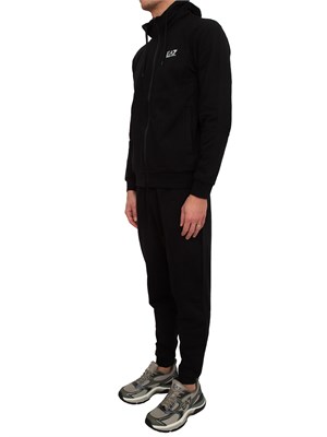 Tuta sportiva nera EA7 con cappuccio Core Identity in misto cotone in UOMO