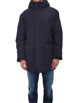 Parka lungo Diries Napapijri in tessuto tecnico blu in UOMO