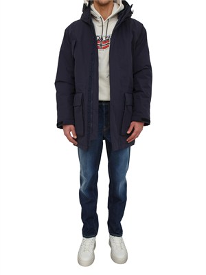Parka lungo Diries Napapijri in tessuto tecnico blu in UOMO