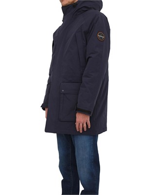 Parka lungo Diries Napapijri in tessuto tecnico blu in UOMO