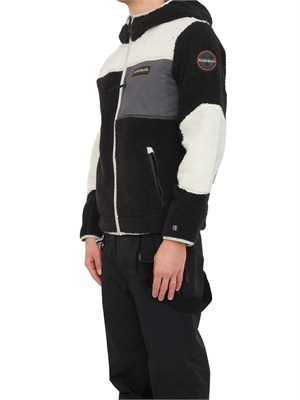 Felpa in pile Napapijri Yupik in teddy bianco nero in UOMO