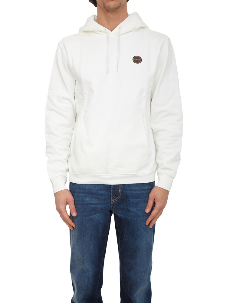 Felpa con Cappuccio Badge Napapijri in French Terry bianco