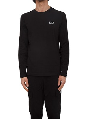 T-shirt nero Ea7 a maniche lunghe in jersey stretch in UOMO