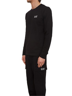 T-shirt nero Ea7 a maniche lunghe in jersey stretch in UOMO