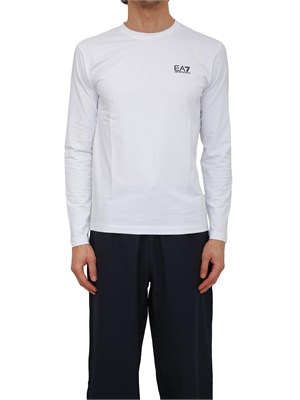 T-shirt bianco Ea7 a maniche lunghe in jersey stretch in UOMO