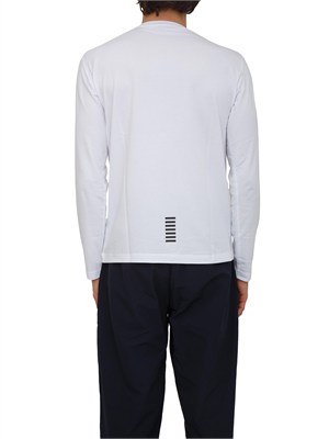 T-shirt bianco Ea7 a maniche lunghe in jersey stretch in UOMO