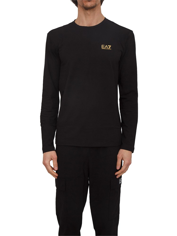 T-shirt nero Ea7 a maniche lunghe in jersey stretch