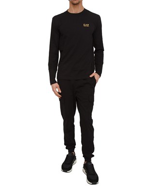T-shirt nero Ea7 a maniche lunghe in jersey stretch in UOMO