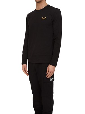 T-shirt nero Ea7 a maniche lunghe in jersey stretch in UOMO