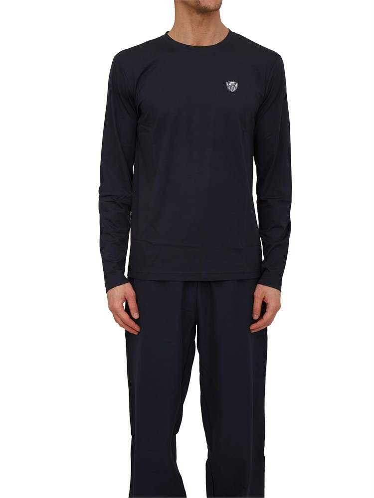 T-shirt blu Ea7 a maniche lunghe in jersey stretch