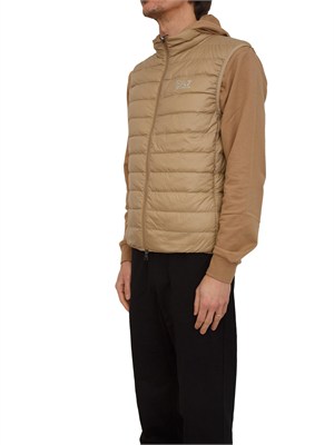 Gilet EA7 Emporio Armani in piuma d'oca e tessuto tecnico beige in UOMO