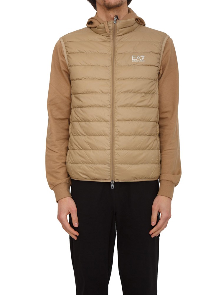 Gilet EA7 Emporio Armani in piuma d'oca e tessuto tecnico beige