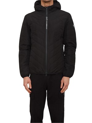 Piumino EA7 Emporio Armani in piuma d'oca e tessuto tecnico nero in UOMO