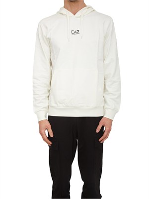 Felpa EA7 Emporio Armani in cotone bianco avorio in UOMO