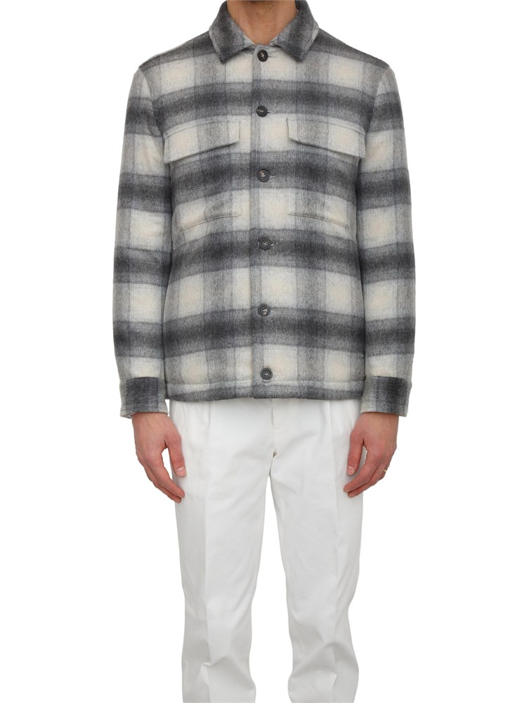 Giacca camicia Peserico uomo in misto lana grigia a quadri