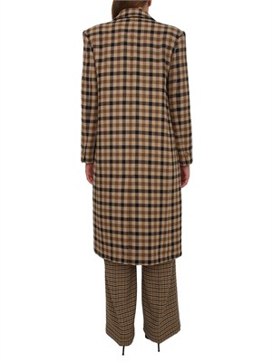 Cappotto Twinset in saia di misto lana a fantasia check cammello in DONNA