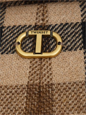 Cappotto Twinset in saia di misto lana a fantasia check cammello in DONNA