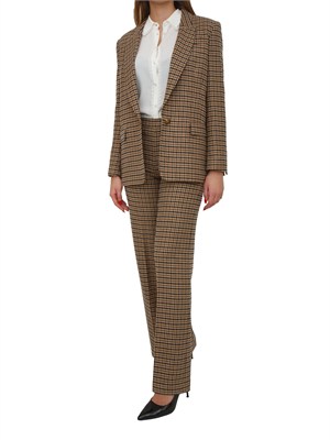 Giacca blazer Twinset in saia di misto lana fantasia check cammello in DONNA