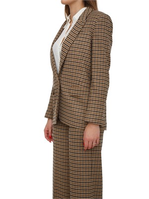 Giacca blazer Twinset in saia di misto lana fantasia check cammello in DONNA