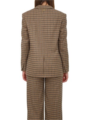 Giacca blazer Twinset in saia di misto lana fantasia check cammello in DONNA