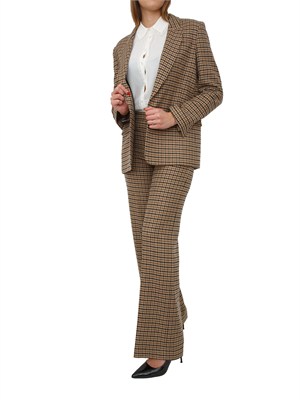 Pantaloni Twinset in saia di misto lana a fantasia check cammello in DONNA